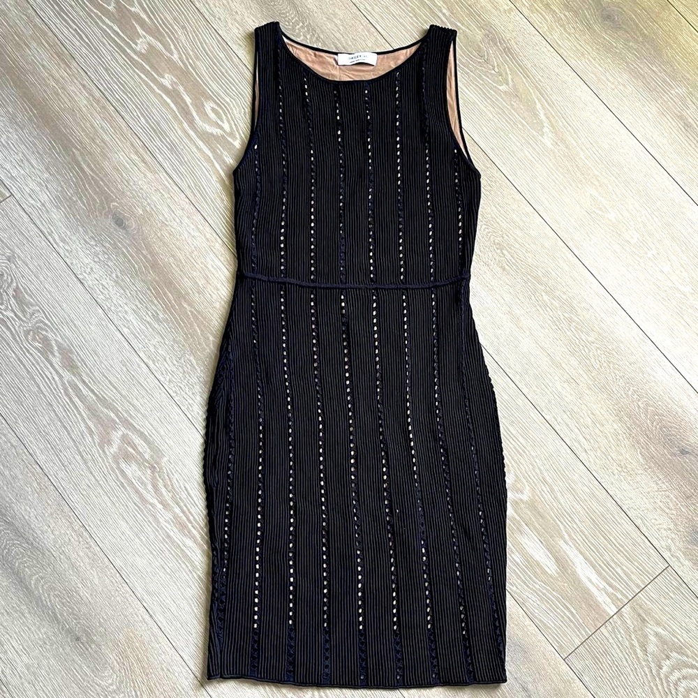 Bailey 44 Women's Sasha Pointelle Rib Sweater Sz Medium Black Bodycon Mini Dress